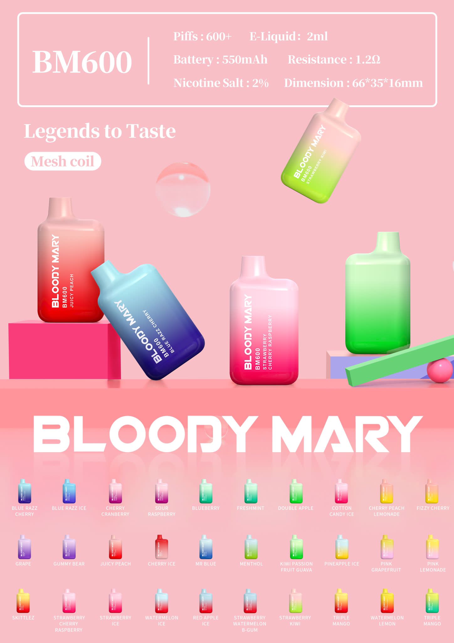 Bloody Mary BM600 Disposable Vape Pod - 20mg
