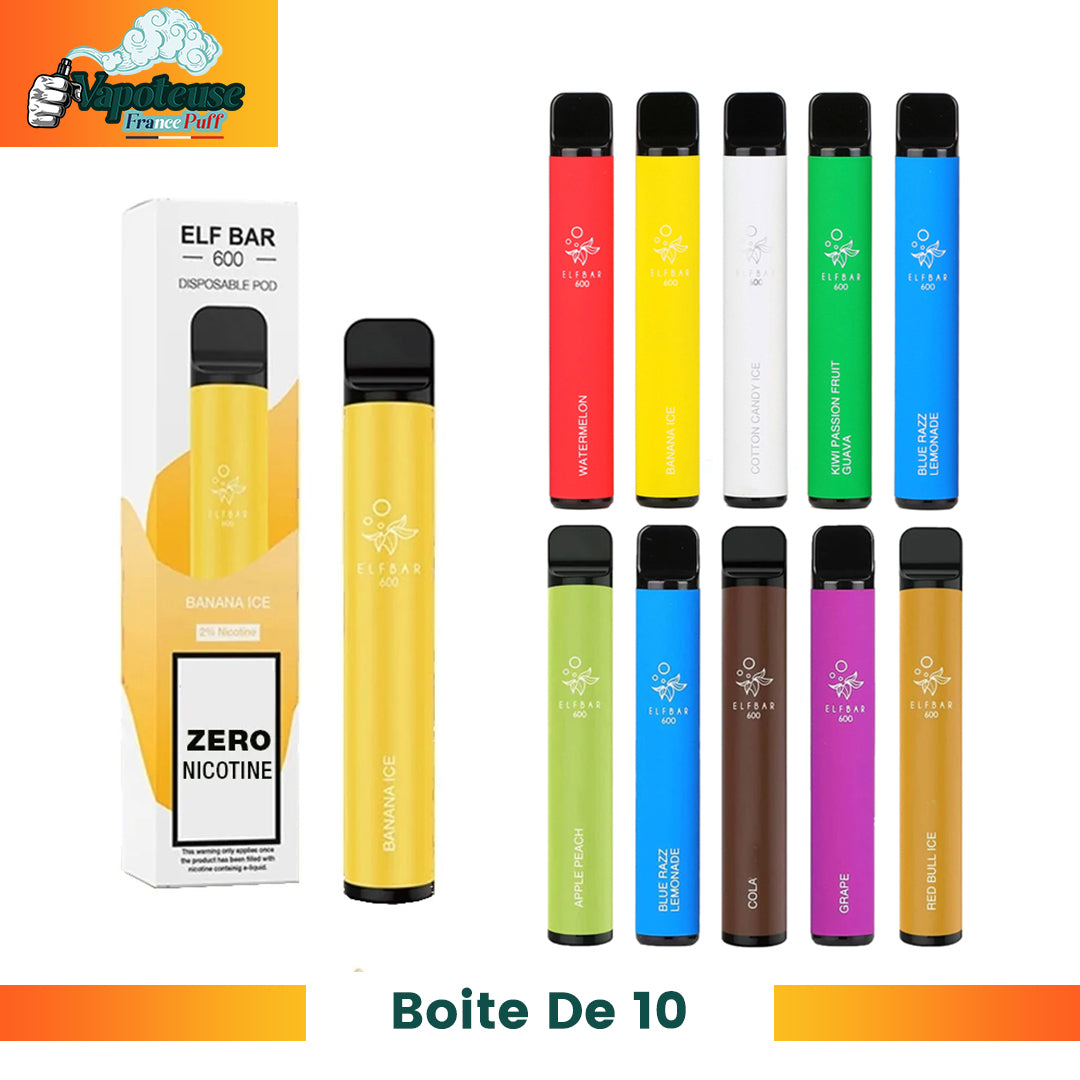 Elf Bar 600 Puffs Disposable Vape - 0% Nicotine (Pack of 10)