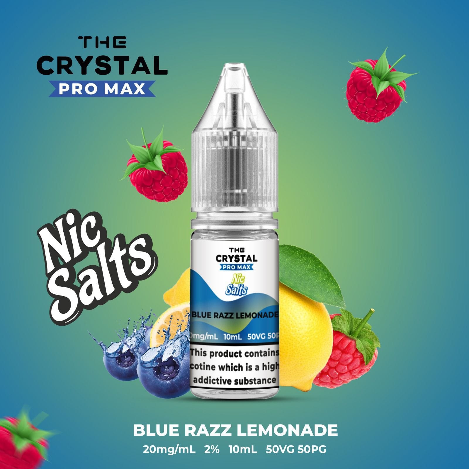 The Crystal Pro Max Vape Nic Salts 10ml - Box of 10 - Blue Razz Lemonade -Vapeuksupplier