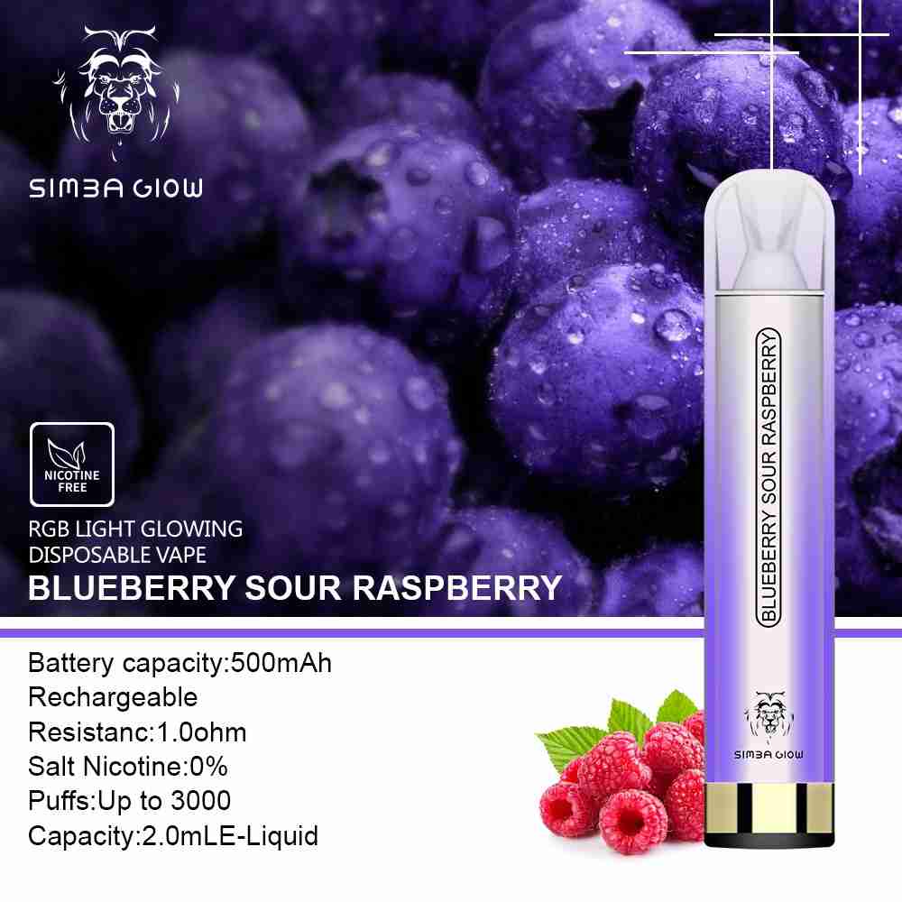 Simba Glow Bar 3000 Puffs Disposable Vape Pen E Cigarette, Rechargeable - Nicotine Free
